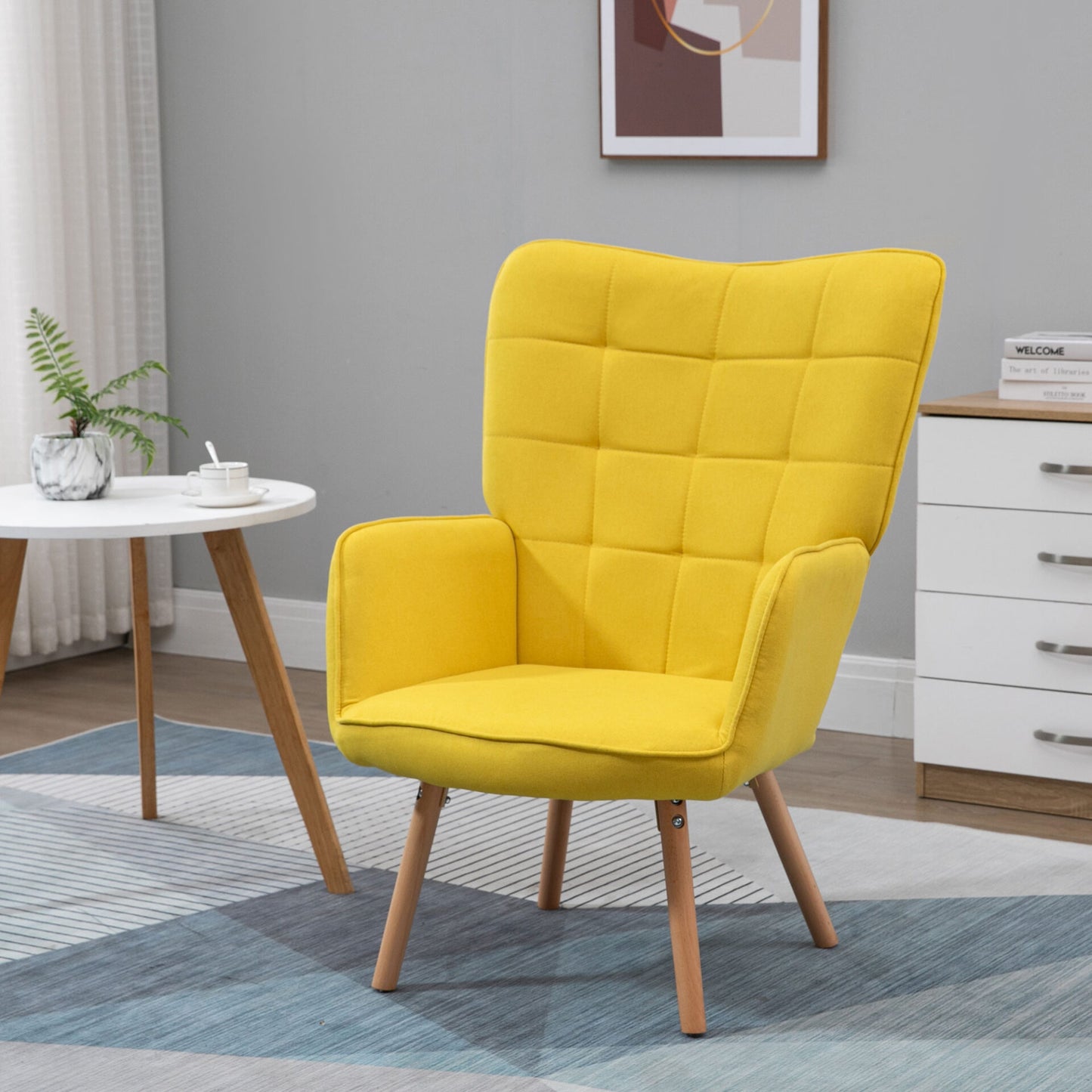 Poltrona WingBack Tufo - Amarelo - Design Nórdico - Leva-Me Contigo - Móveis & Decoração