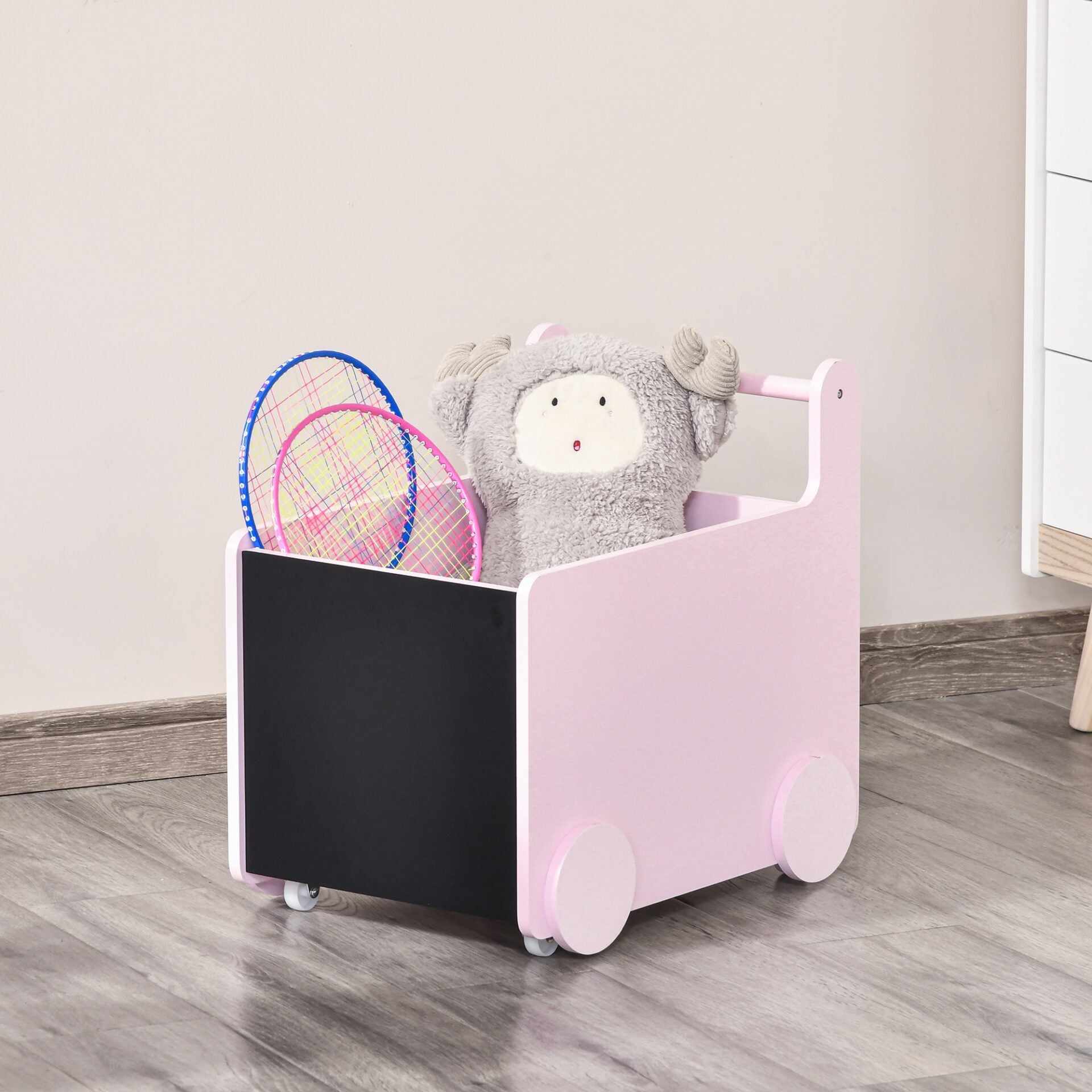 Organizador de Brinquedos Toys com Rodas - Rosa - Design Nórdico - Leva-Me Contigo - Móveis & Decoração