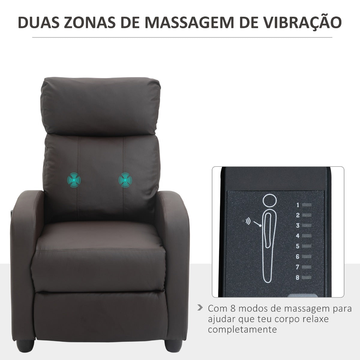 Poltrona Relax Livery Reclinável com 2 Zonas de Massagens - Marrom - Design Minimalista - Leva-Me Contigo - Móveis & Decoração