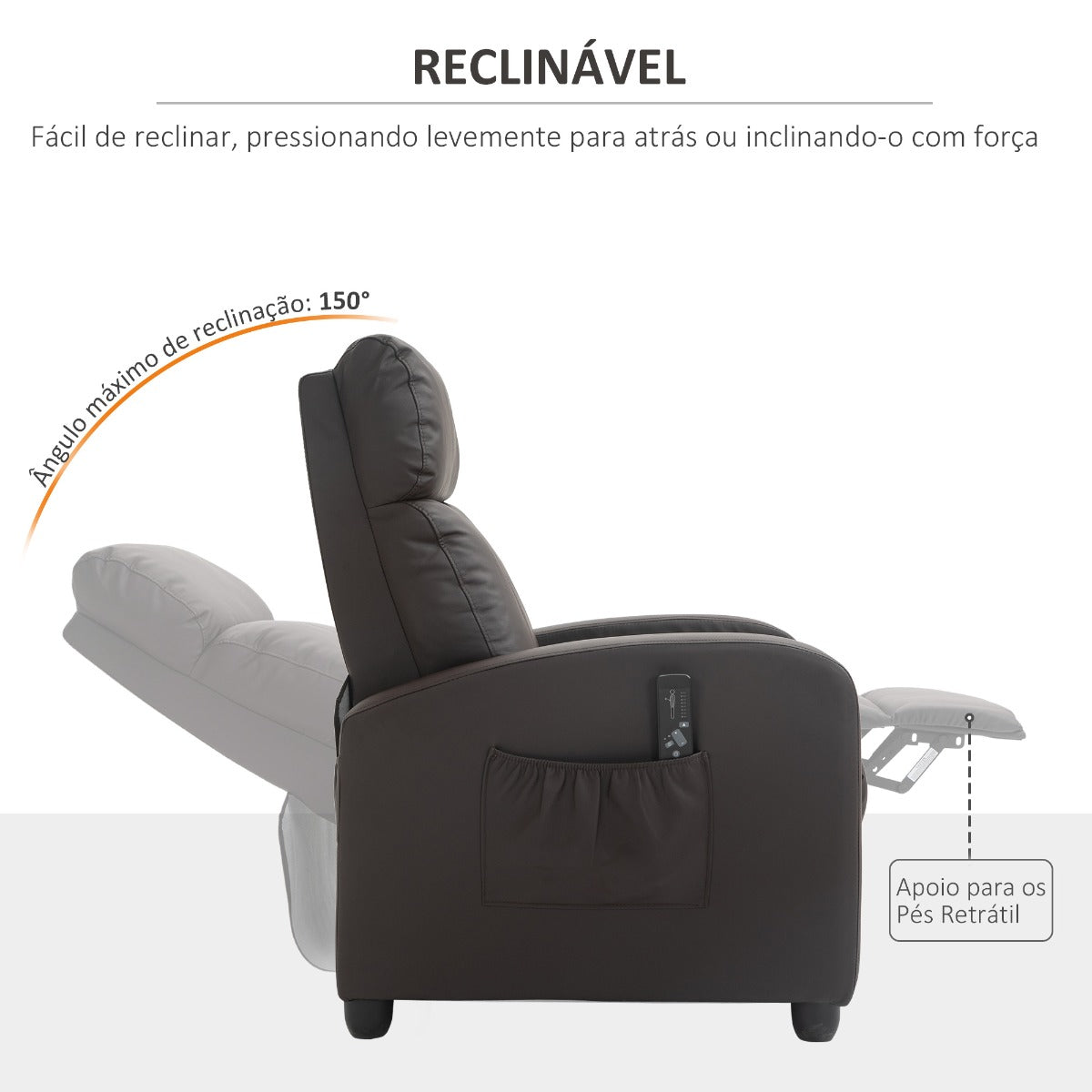 Poltrona Relax Livery Reclinável com 2 Zonas de Massagens - Marrom - Design Minimalista - Leva-Me Contigo - Móveis & Decoração