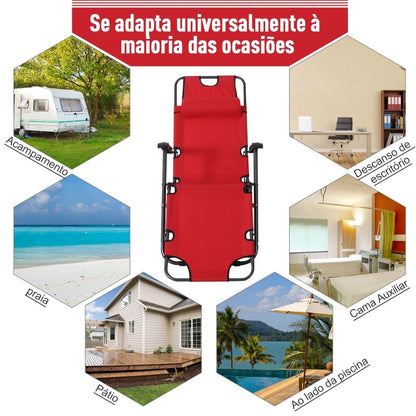 Espreguiçadeira Dobrável com Encosto - Vermelho - Design Ergonômico