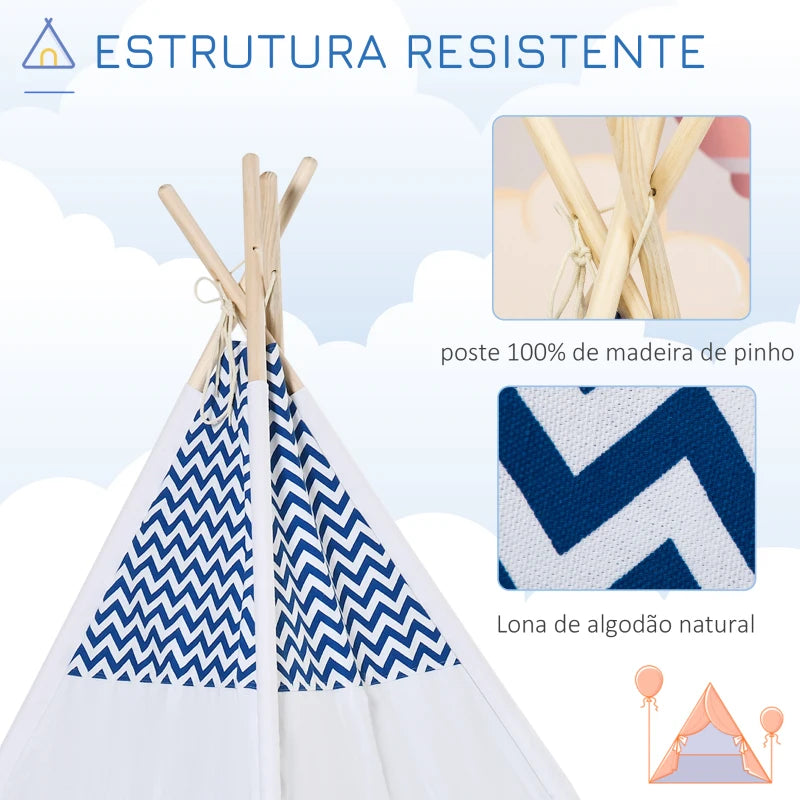 Tenda Tipi Infantil - Azul e Branco - Design Natura