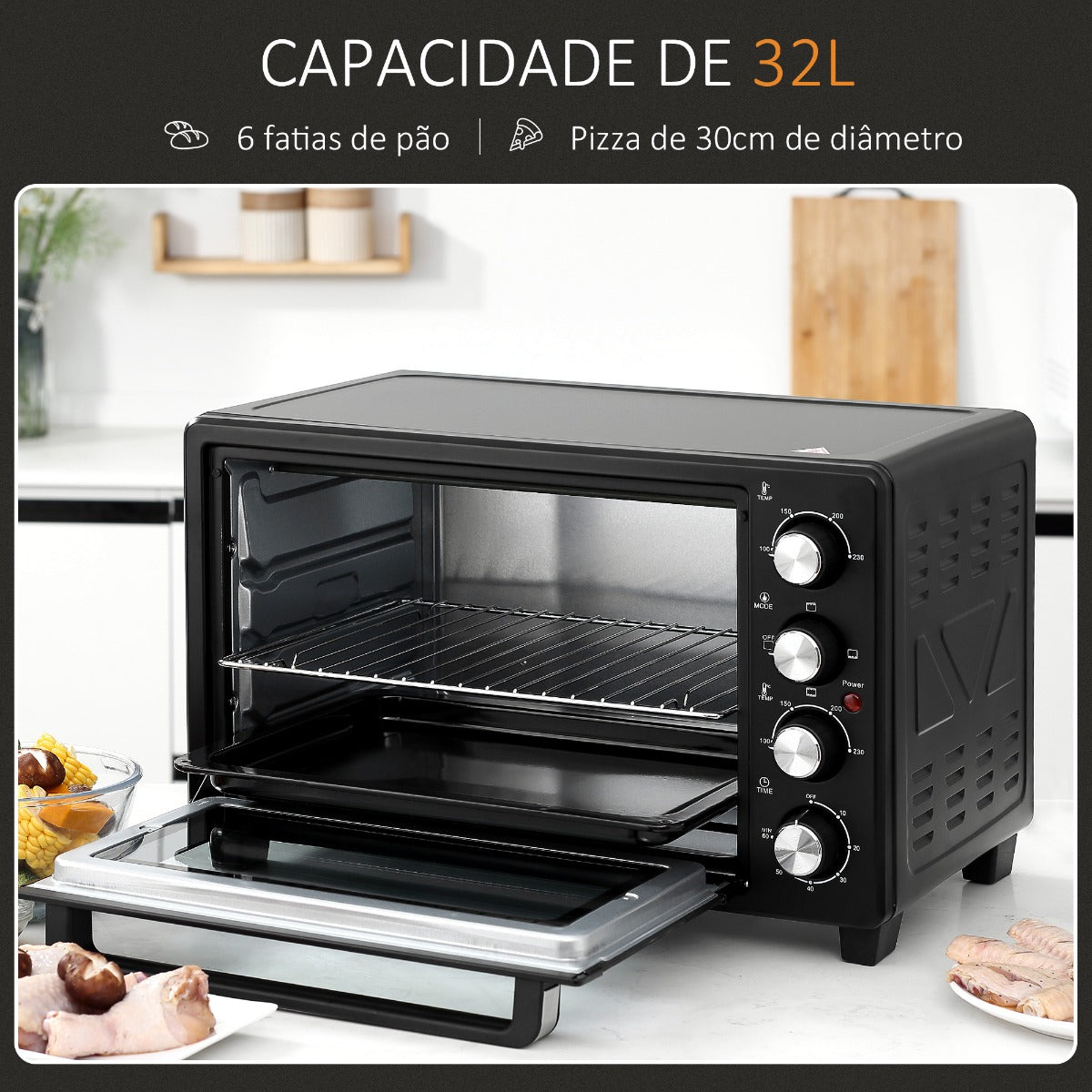 Mini-Forno com 3 Modos de Aquecimento e Temperatura até 230ºC - Leva-Me Contigo - Móveis & Decoração