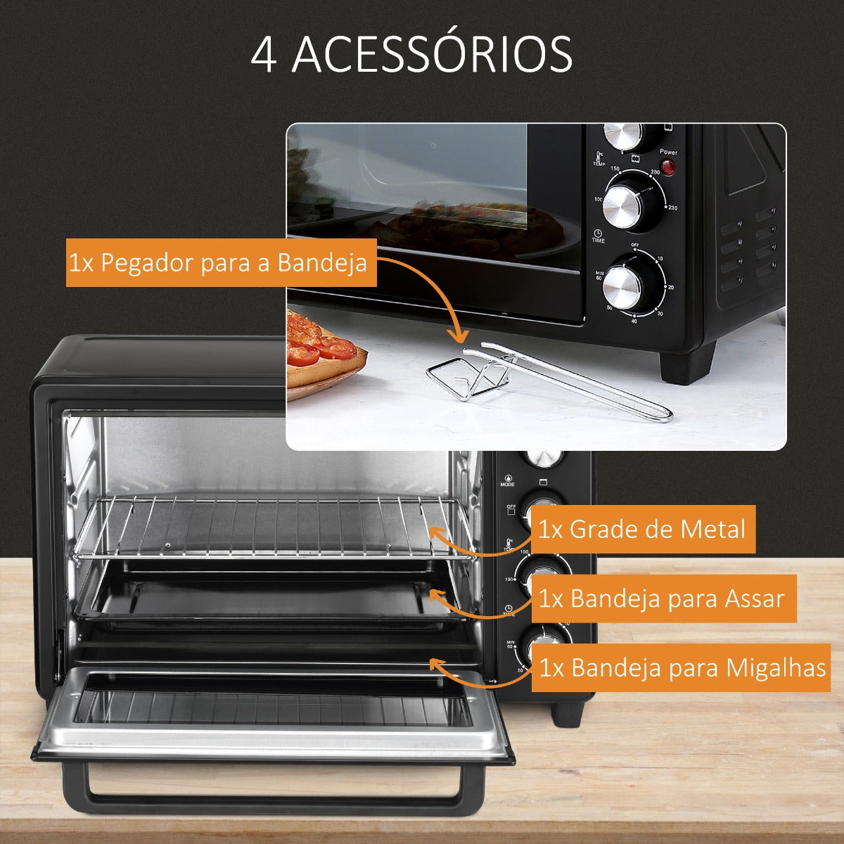 Mini-Forno com 3 Modos de Aquecimento e Temperatura até 230ºC - Leva-Me Contigo - Móveis & Decoração