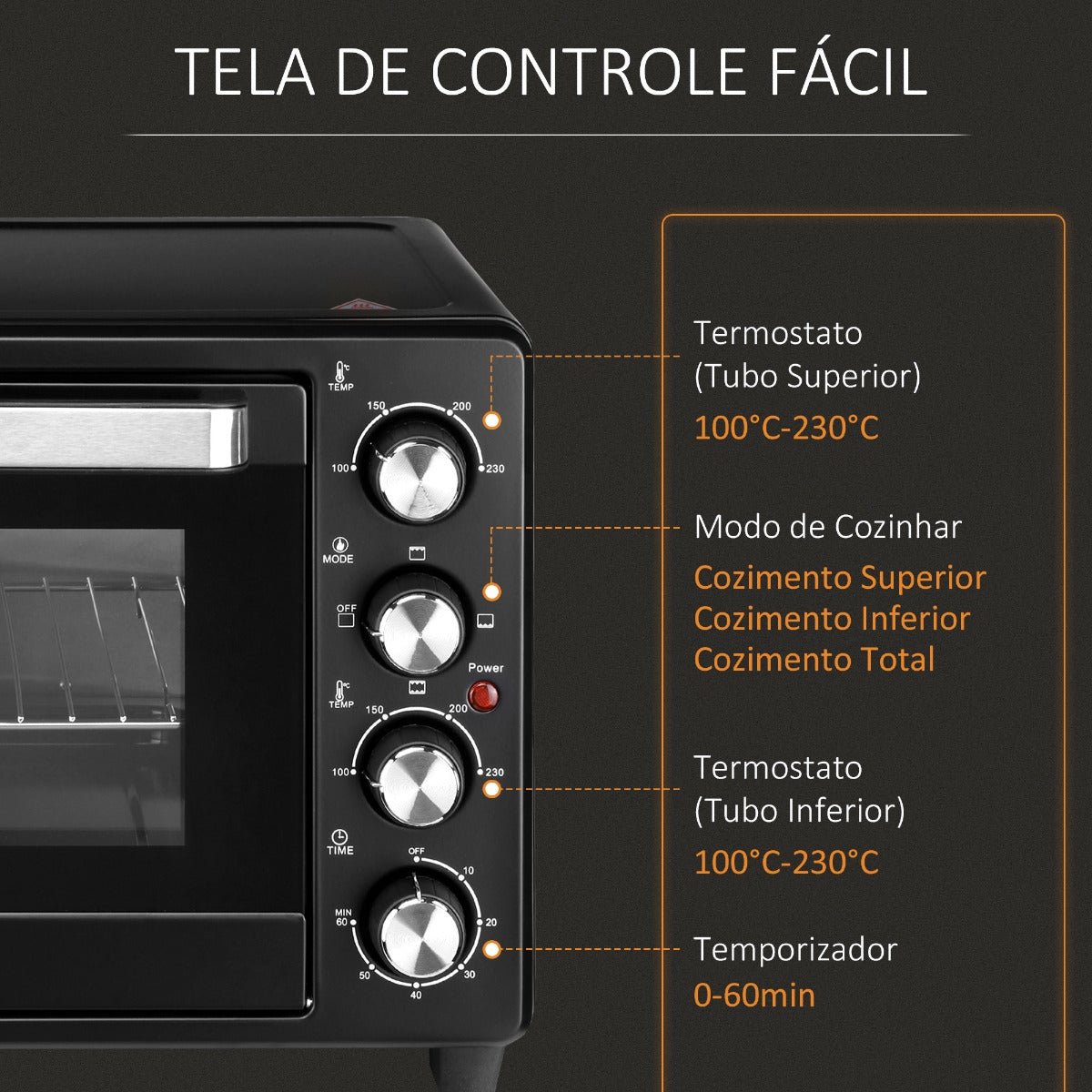 Mini-Forno com 3 Modos de Aquecimento e Temperatura até 230ºC - Leva-Me Contigo - Móveis & Decoração