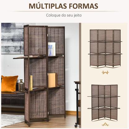 Biombo de 4 Panéis Dobrável com 2 Prateleiras Removíveis - Design Japonês - Leva-Me Contigo - Móveis & Decoração