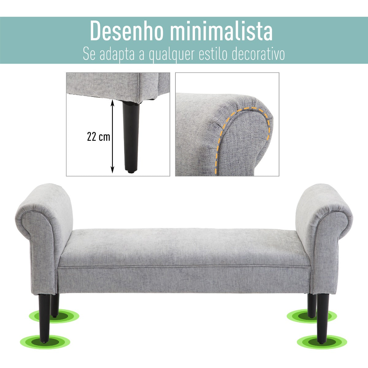 Banco de Fundo de Cama Acolchoado Cinzento - Design Minimalista - Leva-Me Contigo - Móveis & Decoração