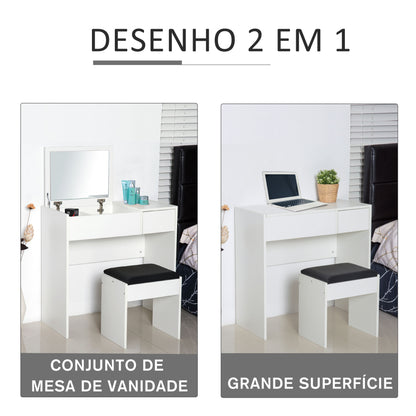 Toucador Aum Branco com Espelho e Banco - Design Moderno - Leva-Me Contigo - Móveis & Decoração