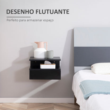 Conjunto de 2 Mesinhas de Cabeceira Flutuantes - Preto - Design Moderno - Leva-Me Contigo - Móveis & Decoração