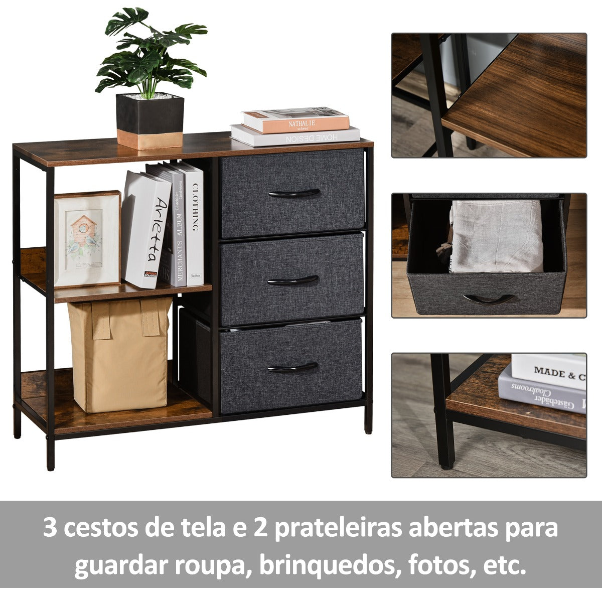 Móvel Multiusos – Cinza Escuro – Design Rústico - Leva-Me Contigo - Móveis & Decoração