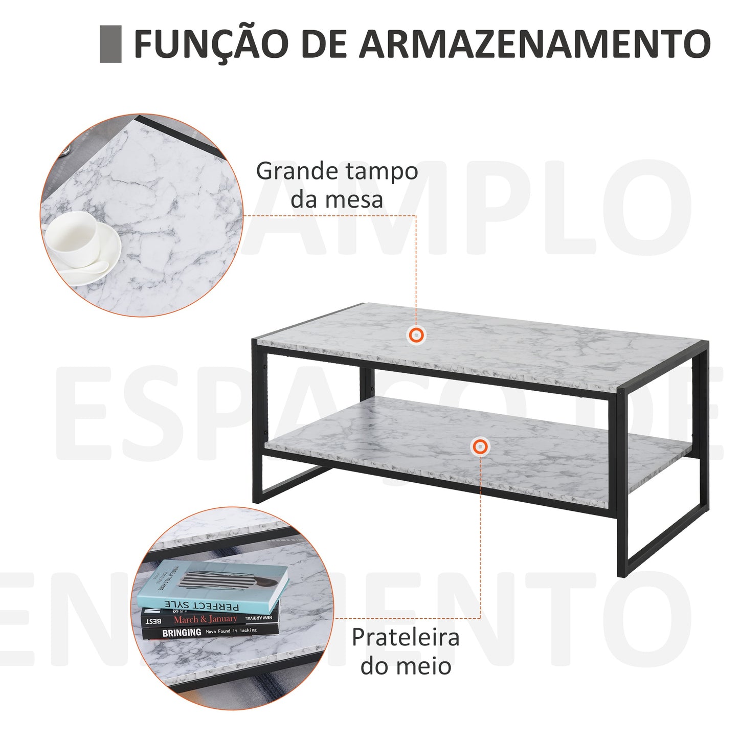 Mesa de Centro Mármore - Design Moderno - Leva-Me Contigo - Móveis & Decoração