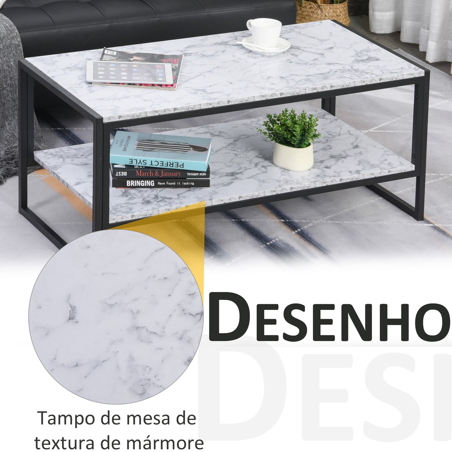 Mesa de Centro Mármore - Design Moderno - Leva-Me Contigo - Móveis & Decoração