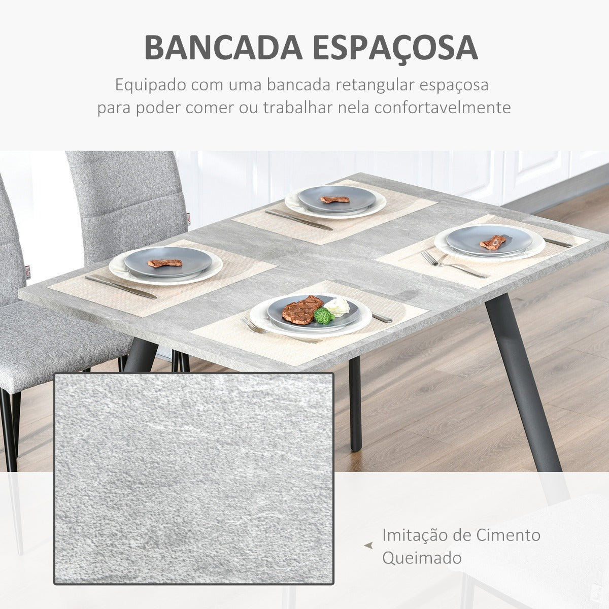 Mesa de Jantar Gali - 120x80x76cm - Cinzento - Design Moderno - Leva-Me Contigo - Móveis & Decoração