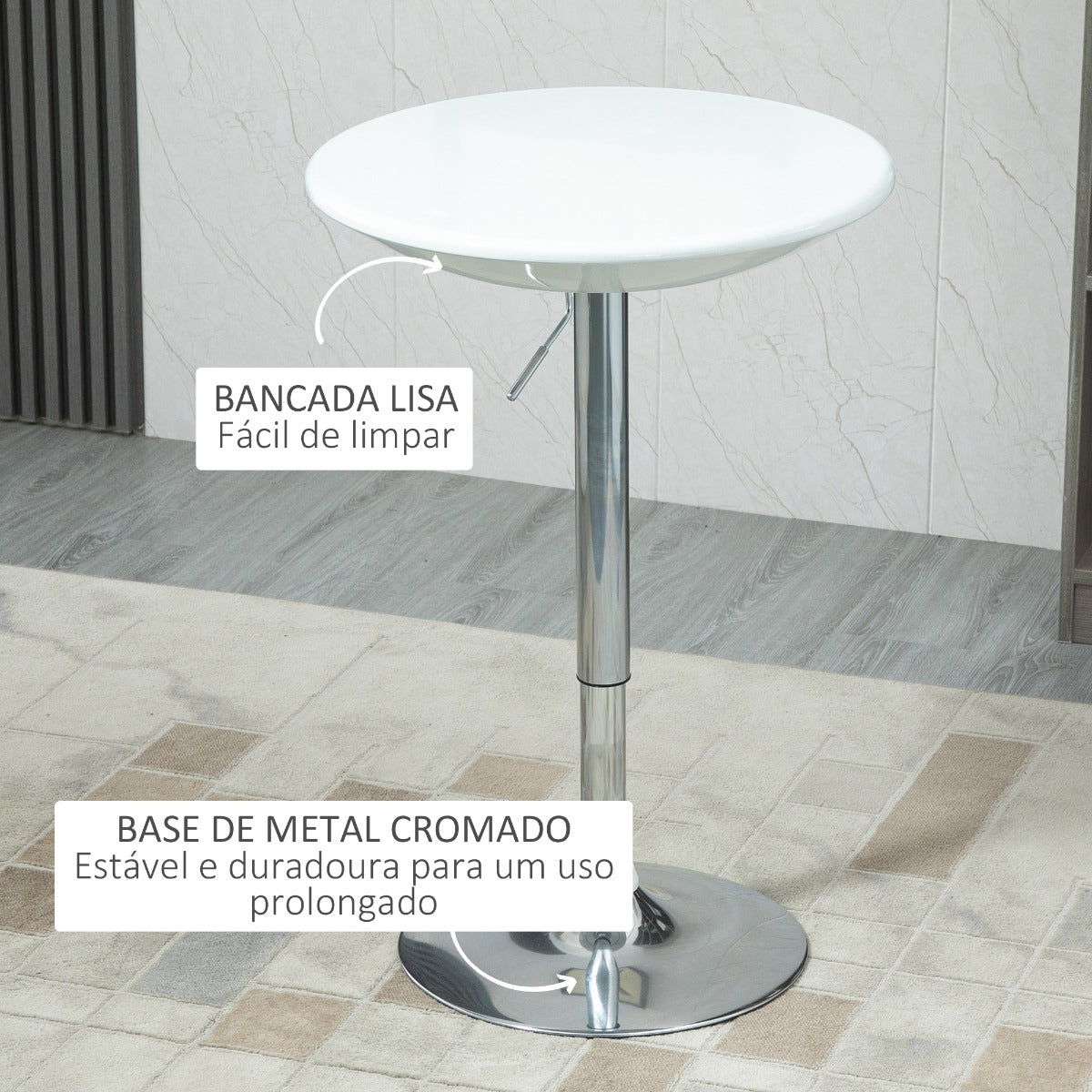 Mesa de Bar Loki Redonda - Branco e Prateado - Design Nórdico - Leva-Me Contigo - Móveis & Decoração