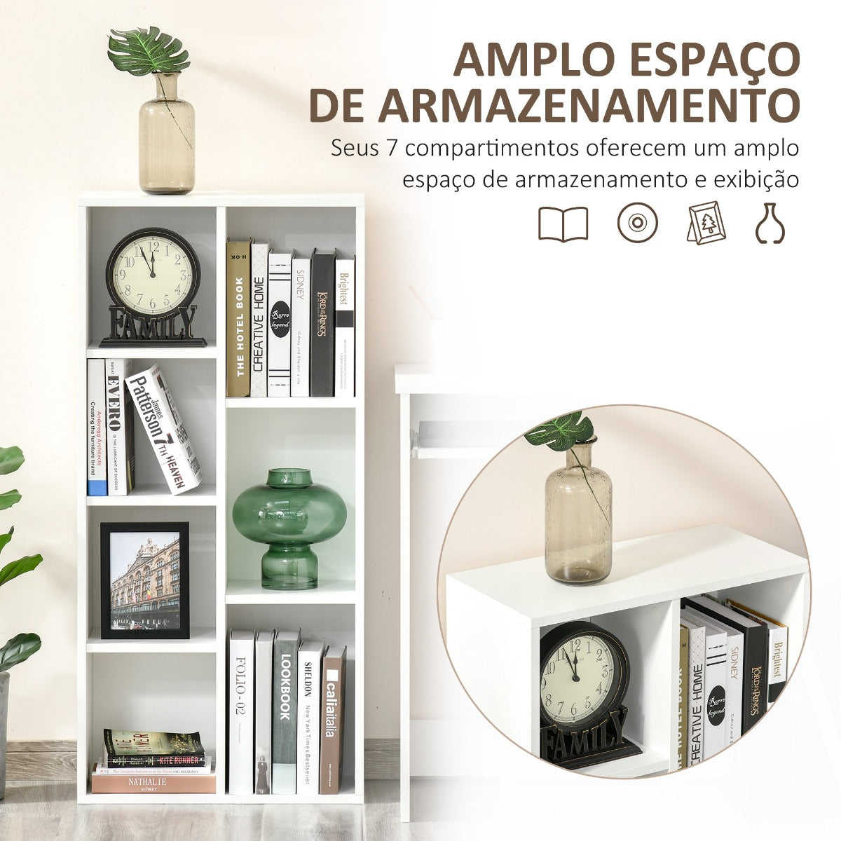 Estante Tak com 7 Compartimentos Branca - Design Nórdico - Leva-Me Contigo - Móveis & Decoração