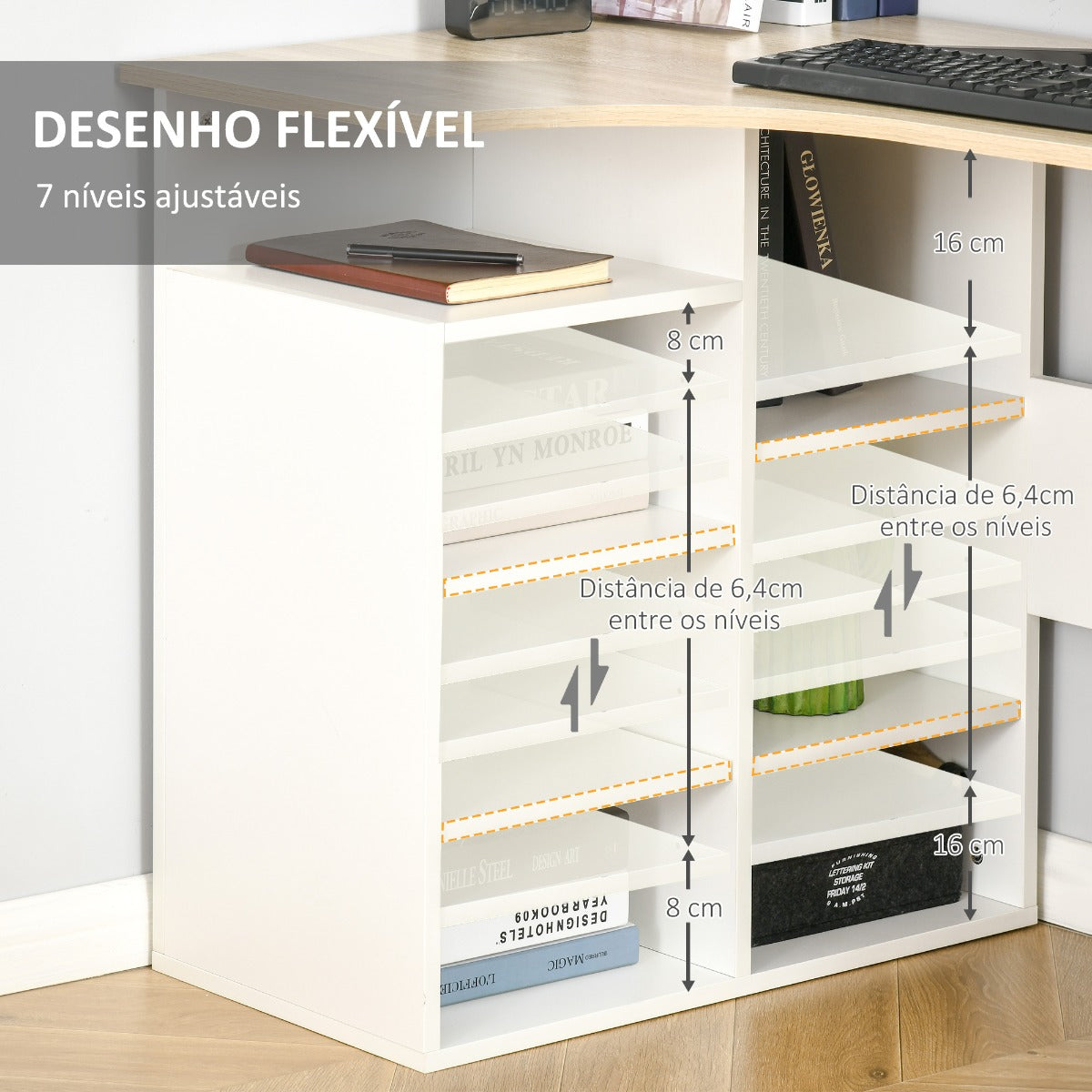 Secretária Reina - Branco/Carvalho - Design Nórdico - Leva-Me Contigo - Móveis & Decoração