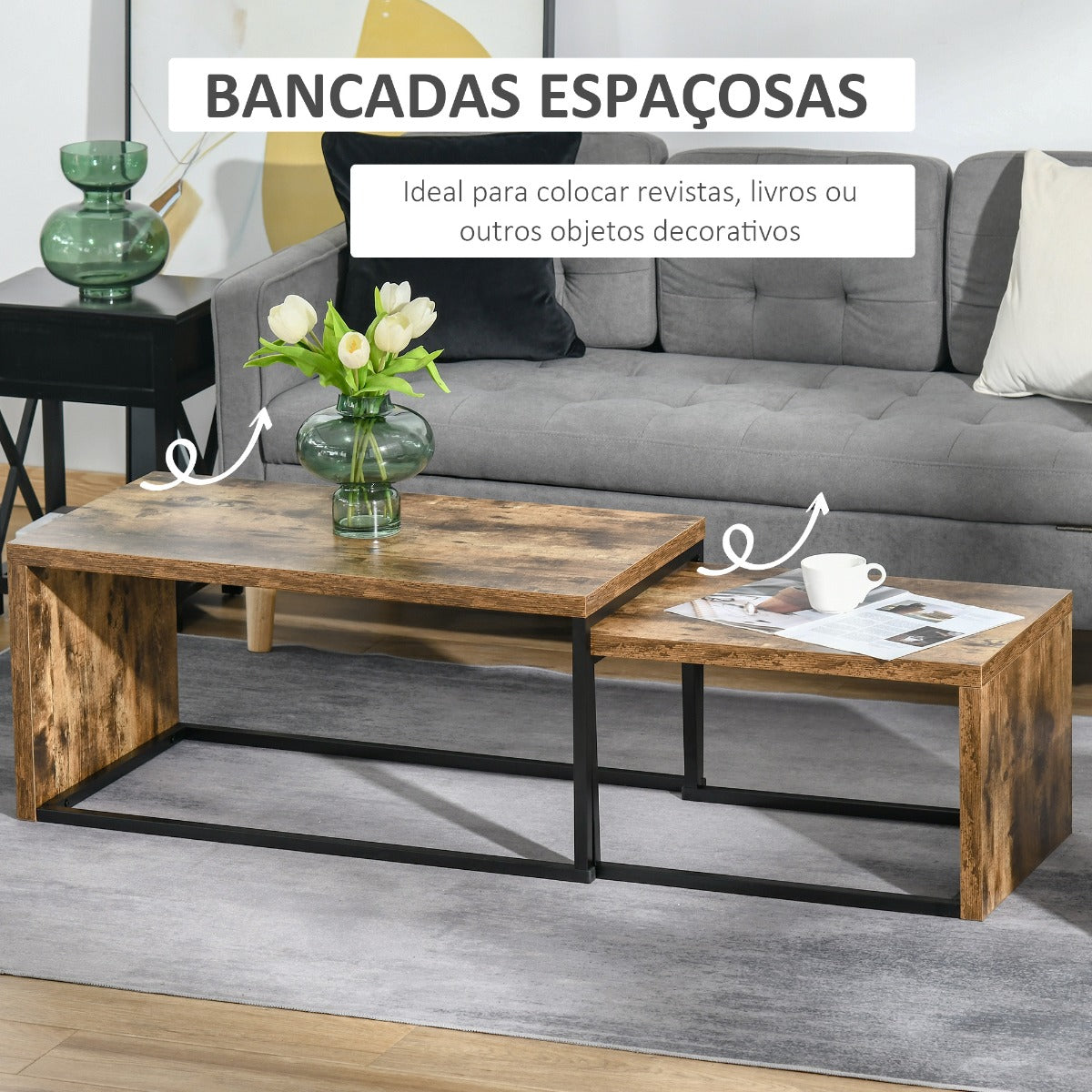 Conjunto de 2 Mesas de Centro Duo - Design Rústico - Leva-Me Contigo - Móveis & Decoração