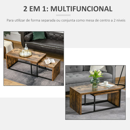 Conjunto de 2 Mesas de Centro Duo - Design Rústico - Leva-Me Contigo - Móveis & Decoração