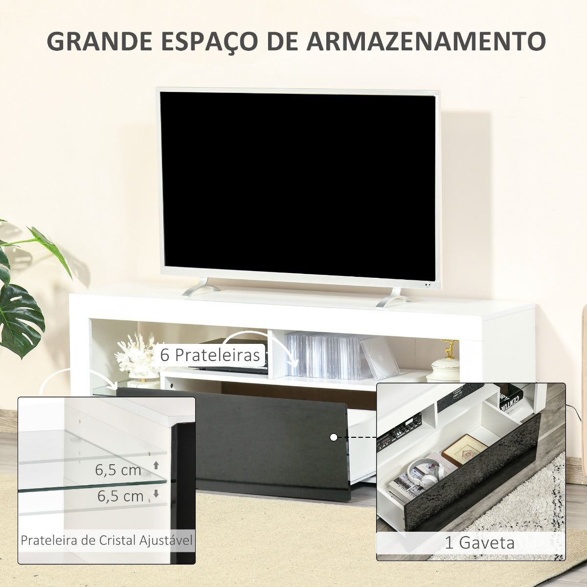 Móvel de TV Sunny - Branco e Preto - Design Moderno - Leva-Me Contigo - Móveis & Decoração