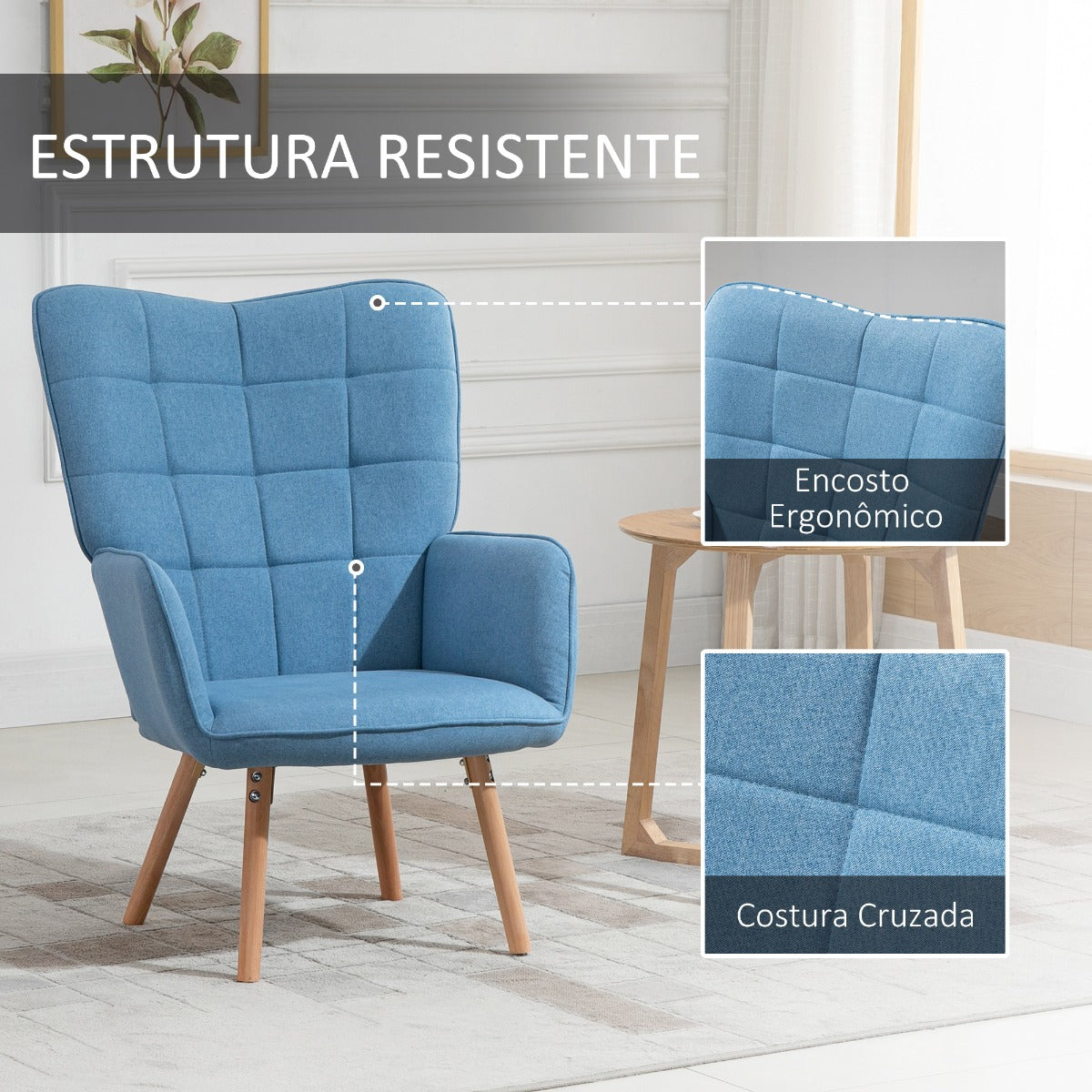 Poltrona WingBack Tufo - Azul - Design Nórdico - Leva-Me Contigo - Móveis & Decoração