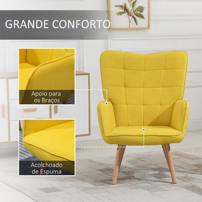 Poltrona WingBack Tufo - Amarelo - Design Nórdico - Leva-Me Contigo - Móveis & Decoração