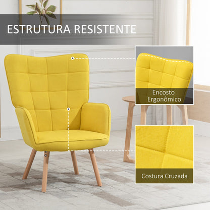 Poltrona WingBack Tufo - Amarelo - Design Nórdico - Leva-Me Contigo - Móveis & Decoração