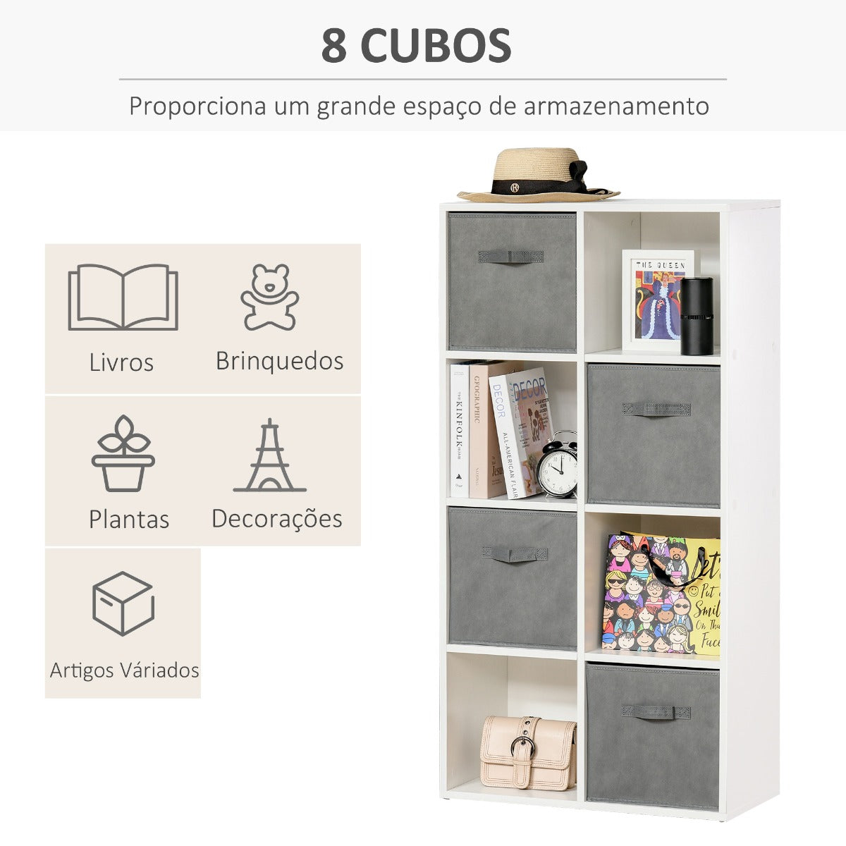 Estante Lelu com 8 Cubos - Design Nórdico - Leva-Me Contigo - Móveis & Decoração