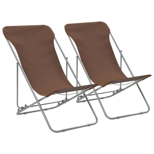 Cadeiras de praia dobráveis 2 pcs aço e tecido oxford castanho
