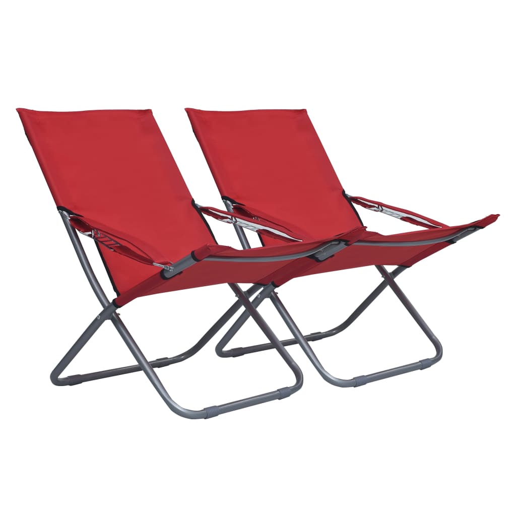 Cadeiras de praia dobráveis 2 pcs tecido vermelho