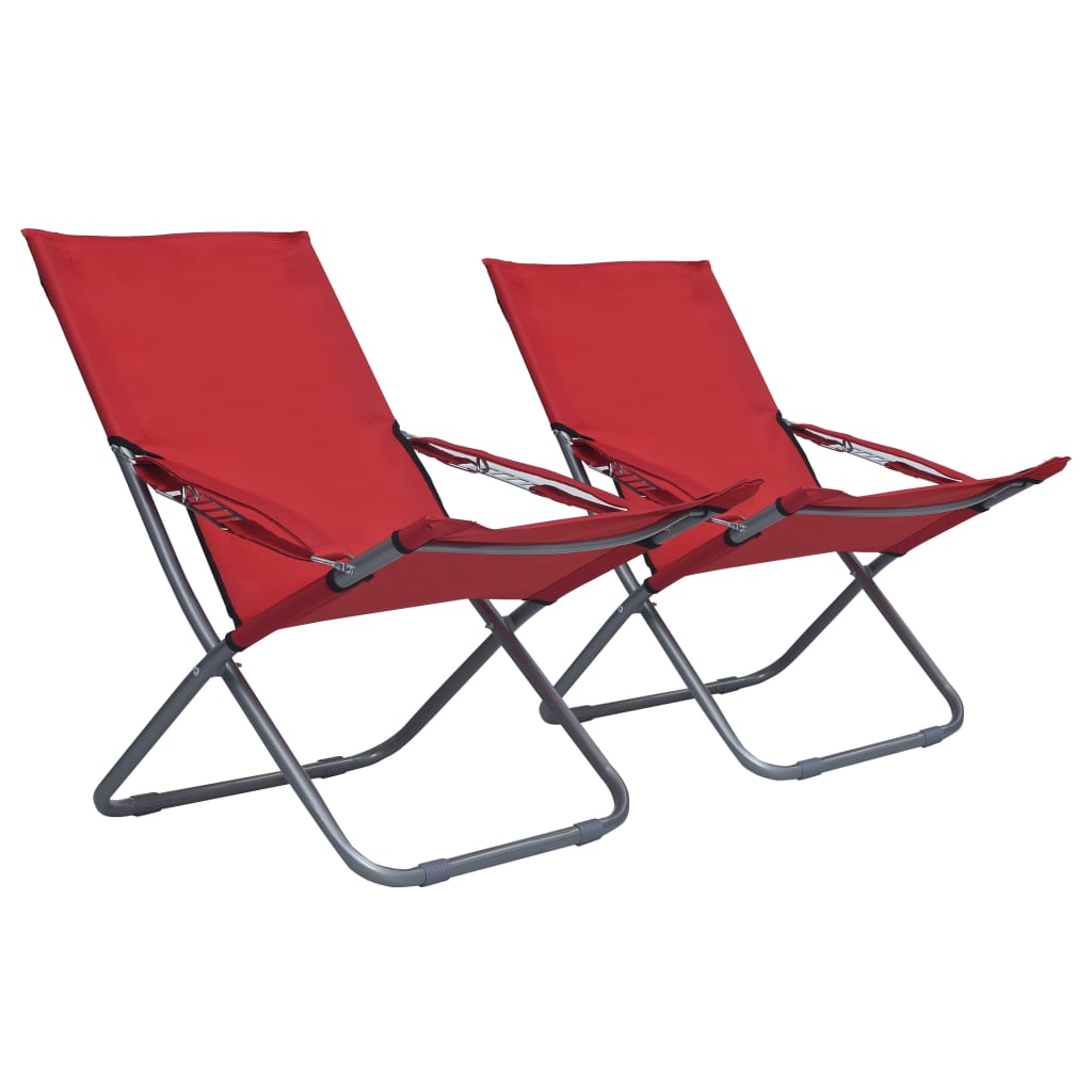 Cadeiras de praia dobráveis 2 pcs tecido vermelho