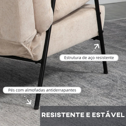 Poltrona Dutti em Veludo Cotelê com Apoio de Pés Reclinável - Bege - Design Moderno