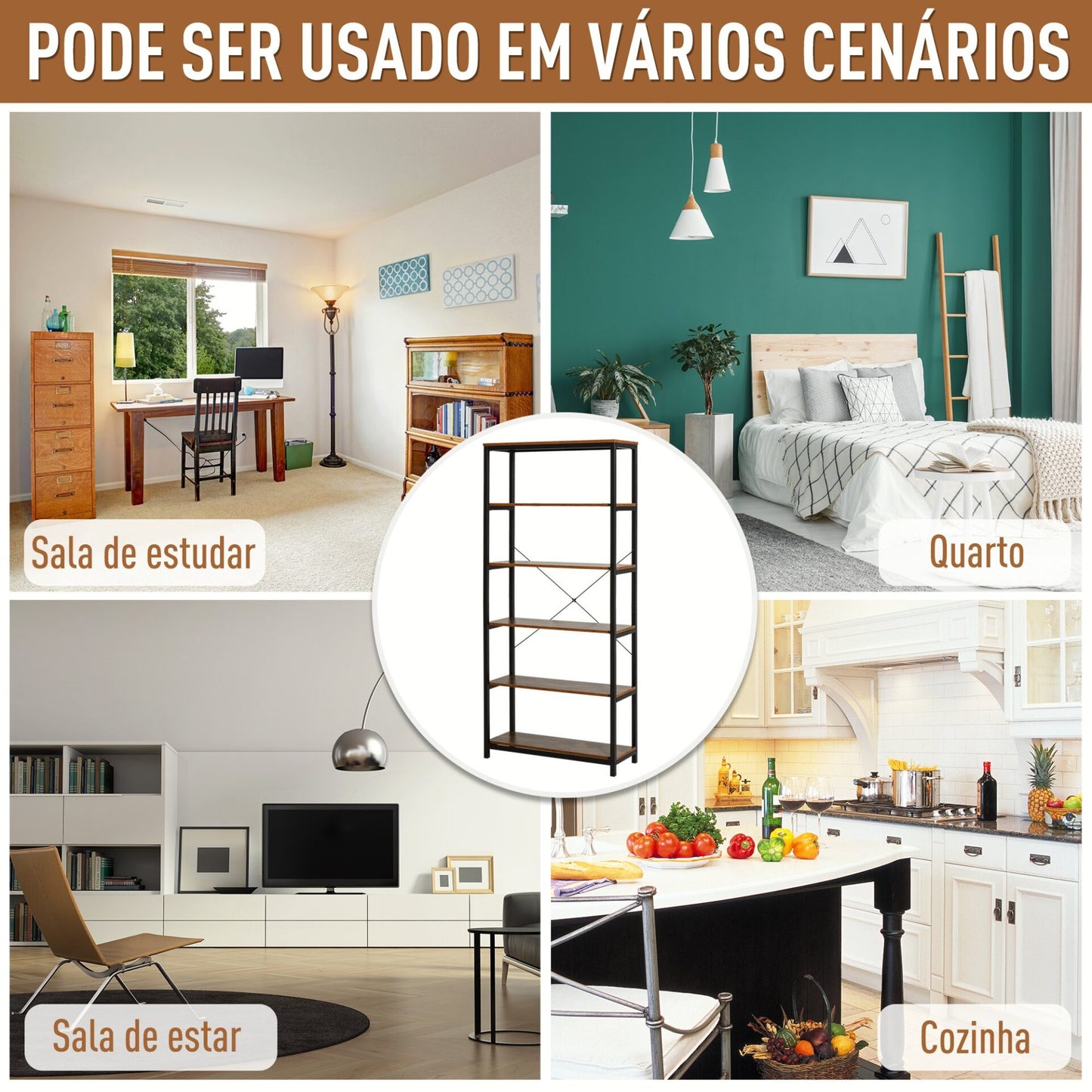 Estante Cleo com 6 Prateleiras - Design Industrial - Leva-Me Contigo - Móveis & Decoração