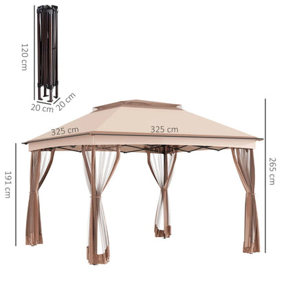 Pérgola Dobrável com Redes Mosquiteiras - 3x3m - Caqui e Castanho