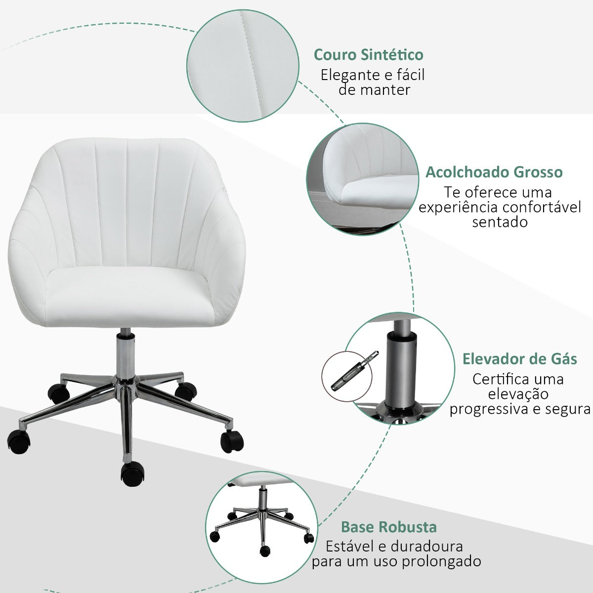 Cadeira Wek Ergonómica Giratória com Altura Ajustável - Branco – Design Moderno - Leva-Me Contigo - Móveis & Decoração