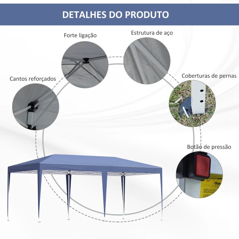 Tenda de Eventos Dobrável com Estrutura em Aço - 3x6m - Azul