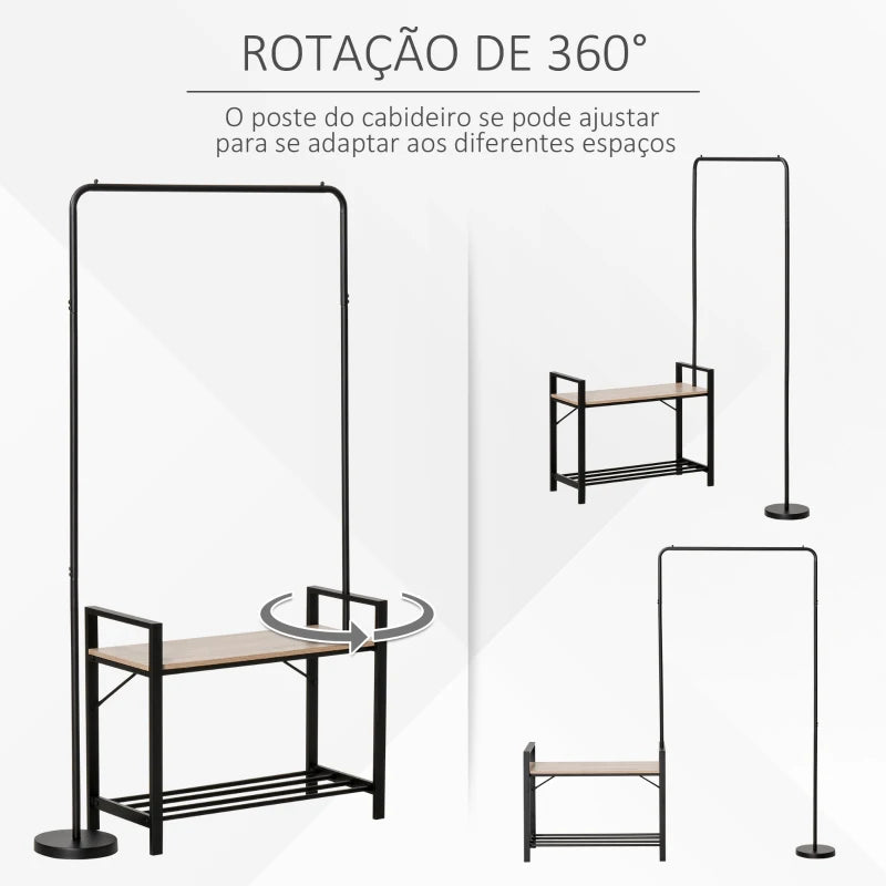 Conjunto Promise - Cabide Ajustável, Sapateira e Banco - Design Industrial