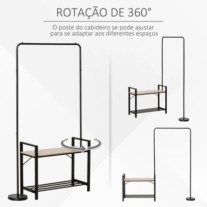 Conjunto Promise - Cabide Ajustável, Sapateira e Banco - Design Industrial