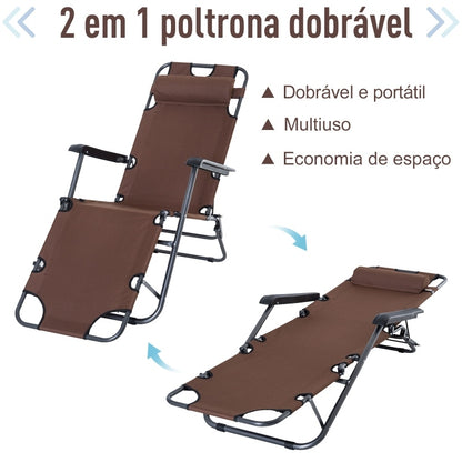 Espreguiçadeira Dobrável com Encosto - Castanho - Design Ergonômico