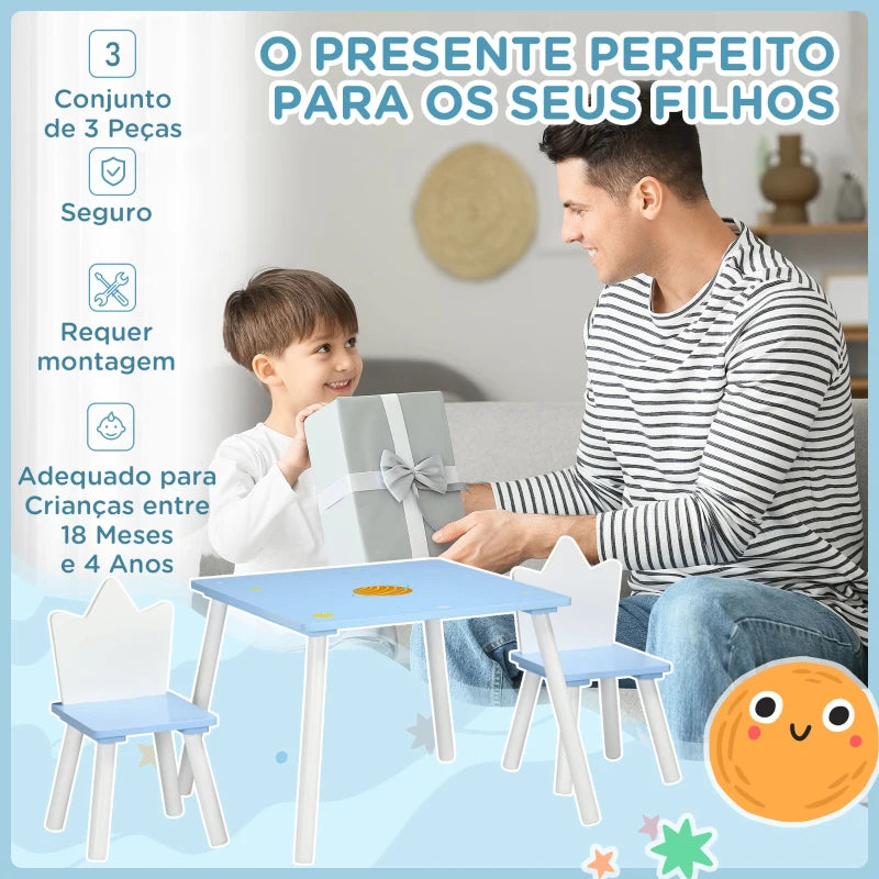 Conjunto Infantil Kingdom - 1 Mesa e 2 Cadeiras - Design Nórdico