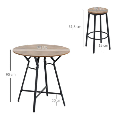 Conjunto de Mesa e 2 Bancos Altos Round - Design Rústico