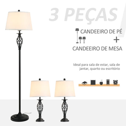 Conjunto Pierce - 2 Candeeiros de Mesa e 1 Candeeiro de Pé - Design Retro