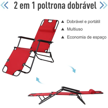 Espreguiçadeira Dobrável com Encosto - Vermelho - Design Ergonômico