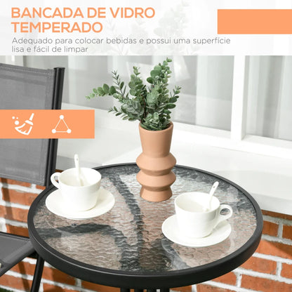 Conjunto de Jardim Lichi - 2 Cadeiras Dobráveis e 1 Mesa em Vidro Temperado