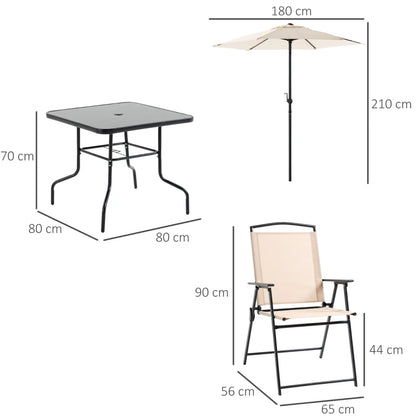 Conjunto de Refeição - 4 Cadeiras, Mesa e Guarda Sol - Bege