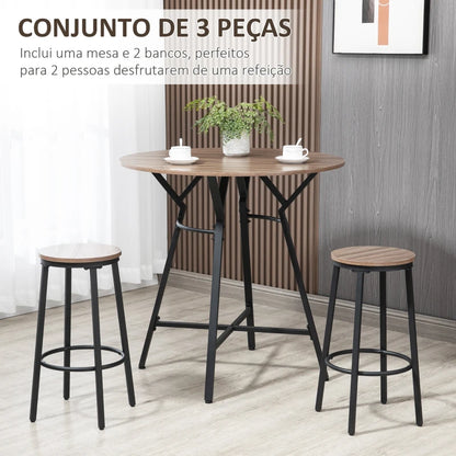 Conjunto de Mesa e 2 Bancos Altos Round - Design Rústico