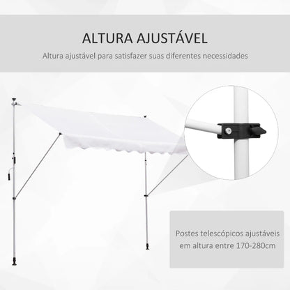 Toldo Portátil com Manivela e Altura Regulável - 3x1,5m - Branco