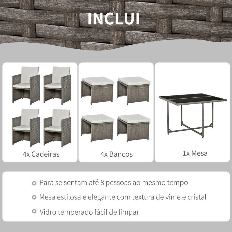 Conjunto de Refeição Albufeira em Vime - Cinzento - Design Natura