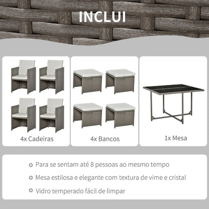 Conjunto de Refeição Albufeira em Vime - Cinzento - Design Natura