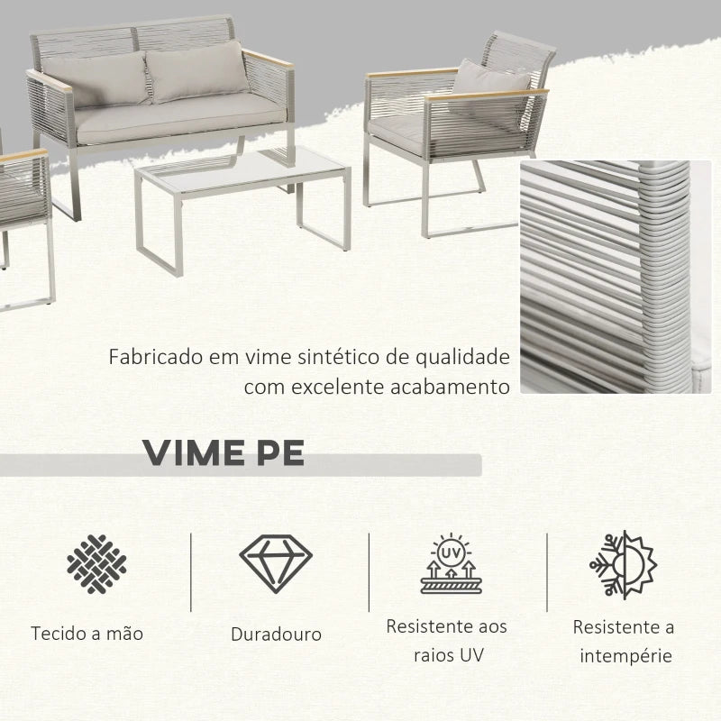 Conjunto Lounge Madalena em Vime - 2 Cadeiras, 1 Sofá e 1 Mesa - Design Natura