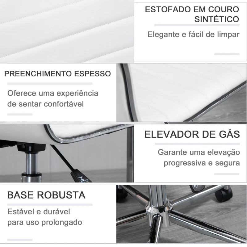 Cadeira Lince Ergonómica com Estofamento em Couro Artificial - Branco - Design Nórdico